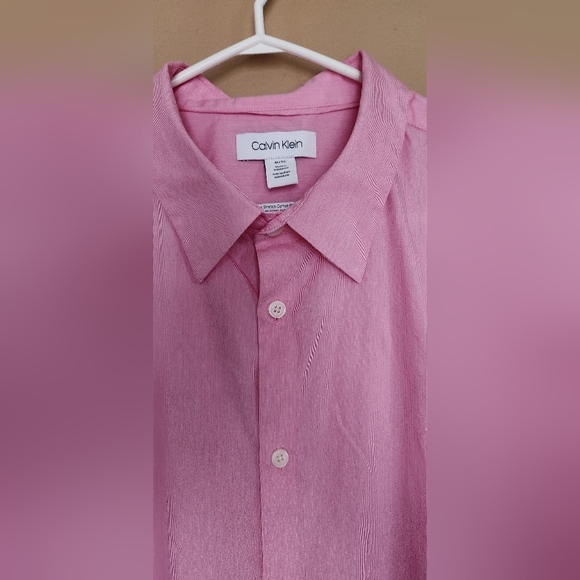 Calvin Klein Pink Stripe Button Stretch Cotton Shirt Slim Fit XL Long Sleeve - Picture 3 of 12